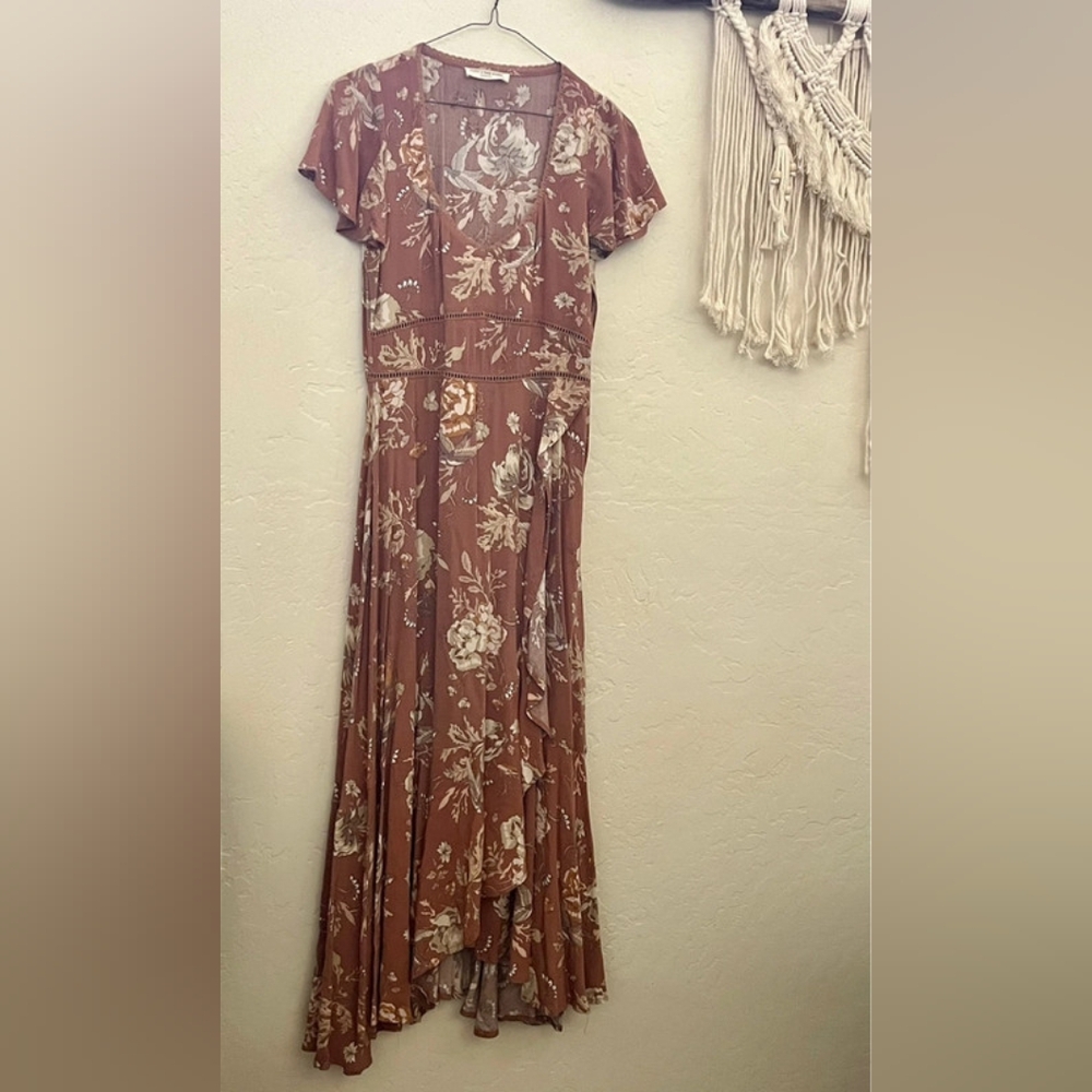 Spell High Low Dress in Tan Floral